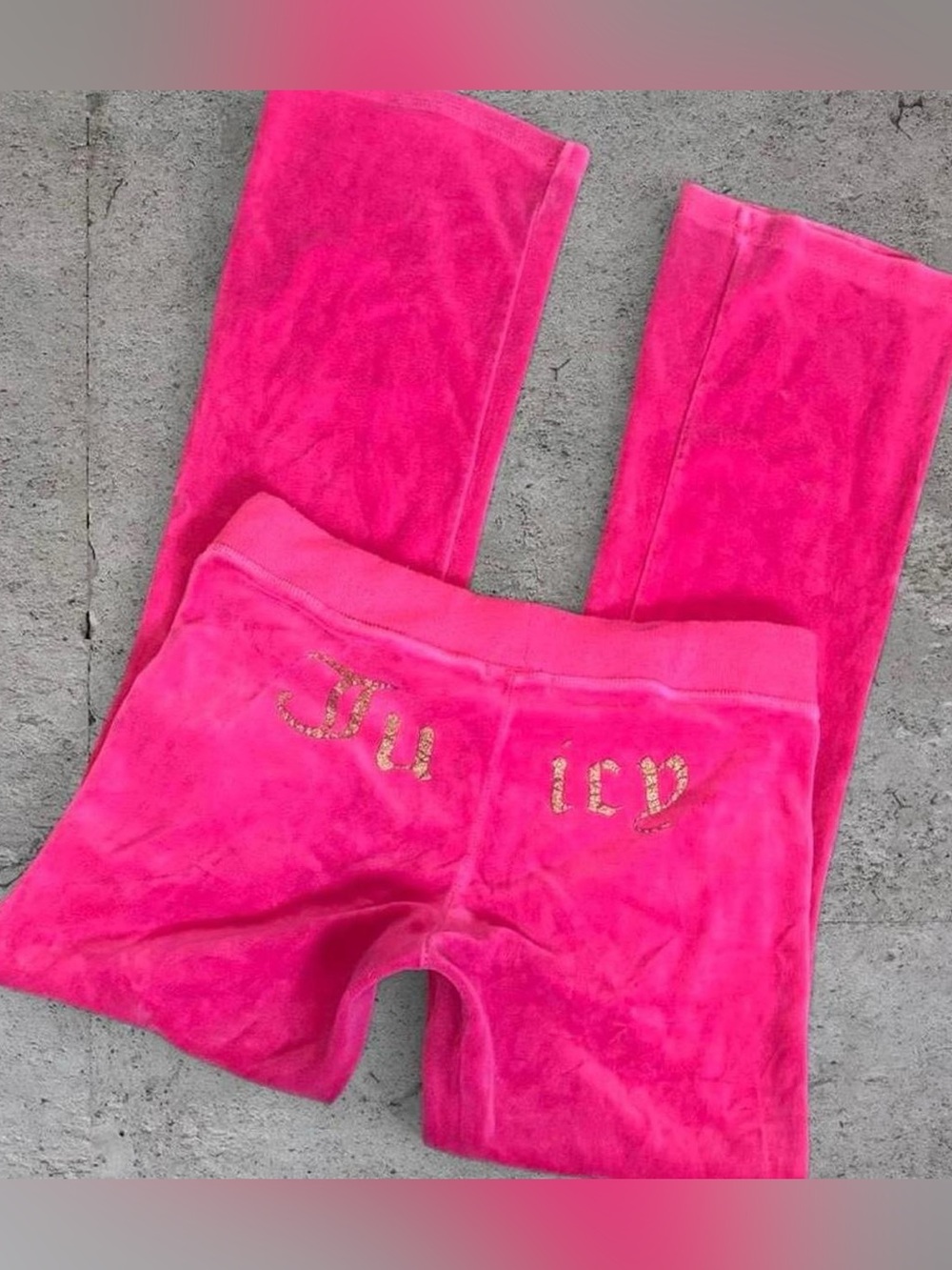 Juicy Couture Hot Pink Velour Track Pants with Gold 'Juicy' Back